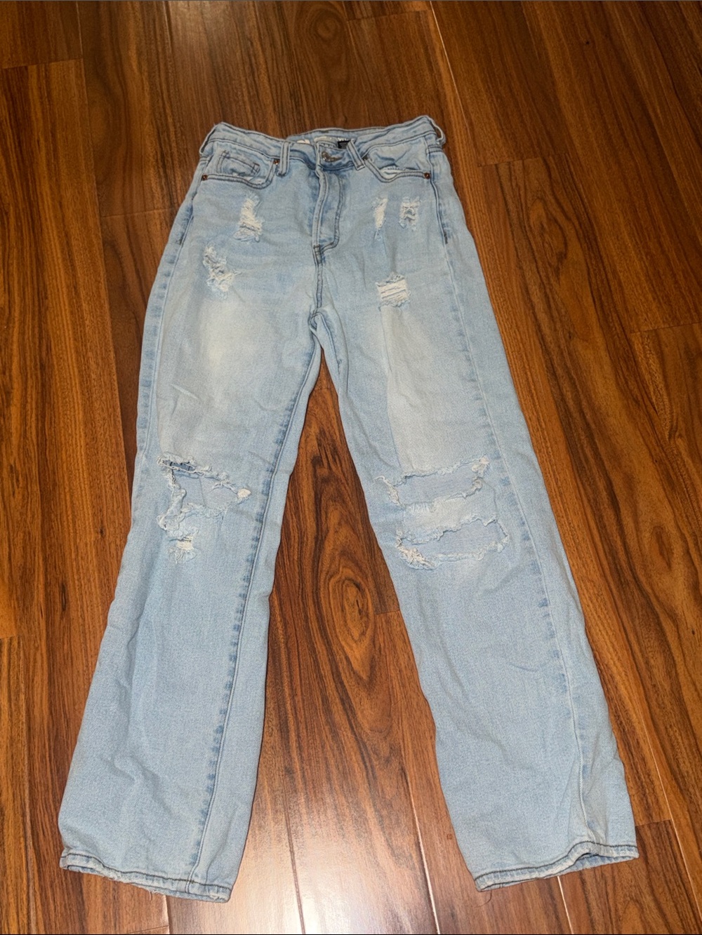 Light Wash Distressed Wide-Leg Jeans - Women's Flare